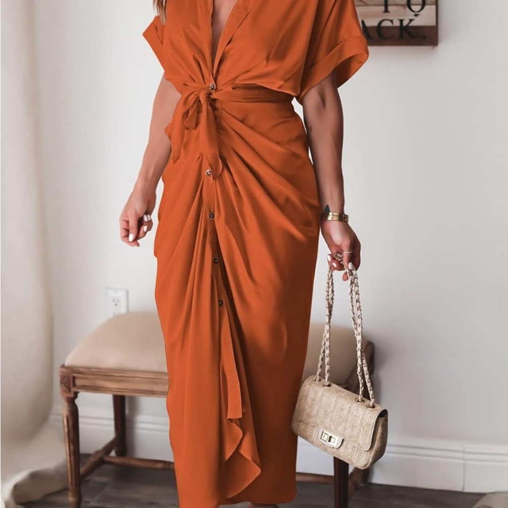 Steve Madden Ruched Front Midi Dress with tie waist